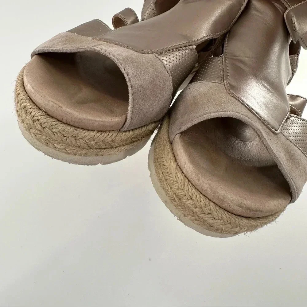 Earth womens platform sandals size 7.5 bronze leather beige suede Espadrilles